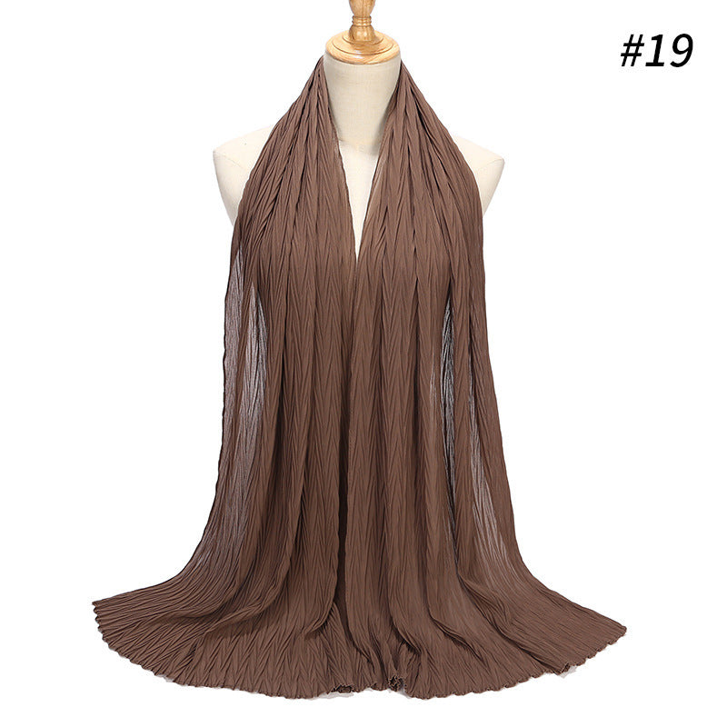 Fashion Pearl Chiffon Pleated Head Gauze Scarf