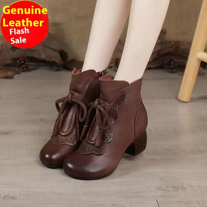 Real Soft Leather Women's Leather Boots Ethnic Style Retro