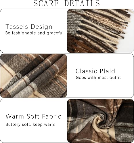 Plaid scarf with tassel fringe and soft woven fabric texture