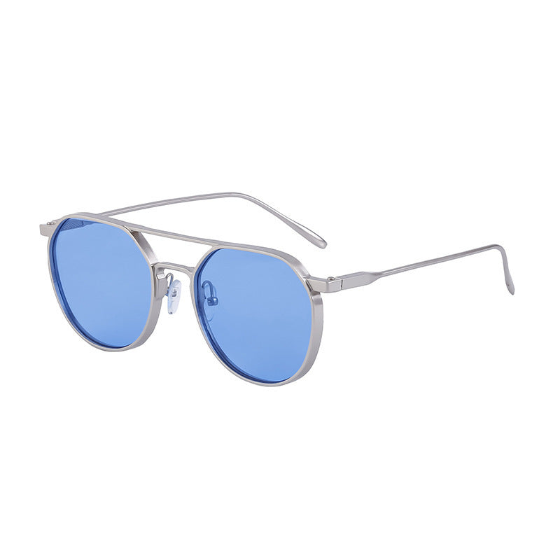 Men's Metal Double Beam Vintage Round Frame Sunglasses