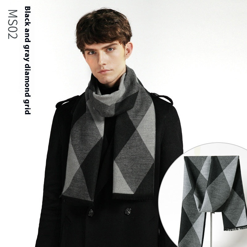 Simple Plaid Warm Keeping Artificial Cashmere Scarf Men's Scarves | Ectron Online