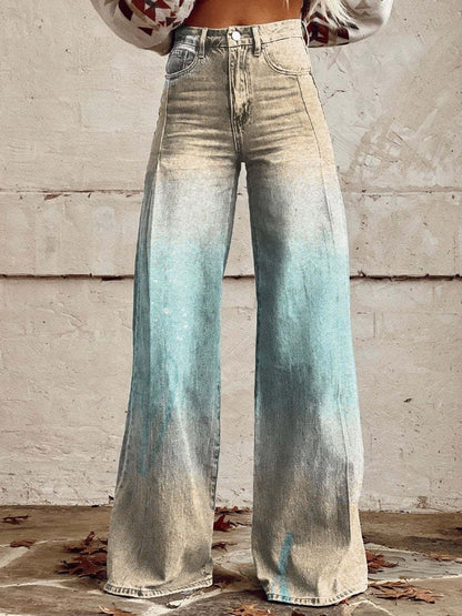 Wide-legged Pants Thermal Transfer Bell-bottom Pants Simulation Denim Trousers