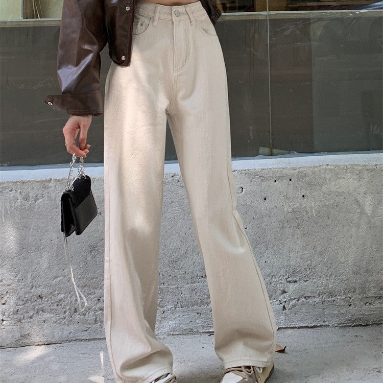 White Denim Trousers Straight Mop