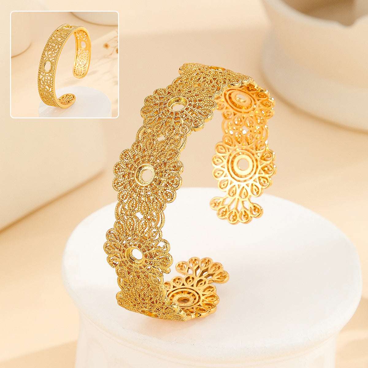 1pcs Luxury Style Gold Bracelet Hollowed Out Lace Flower Design Wedding Gold Jewelry