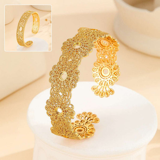 1pcs Luxury Style Gold Bracelet Hollowed Out Lace Flower Design Wedding Gold Jewelry