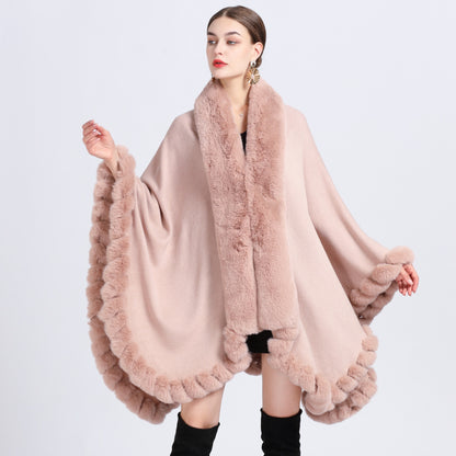 Women's Oversized Rex Rabbit Fur Collar Cardigan Rex Rabbit Fur Collar Shawl Irregular Ov | Ectron Online