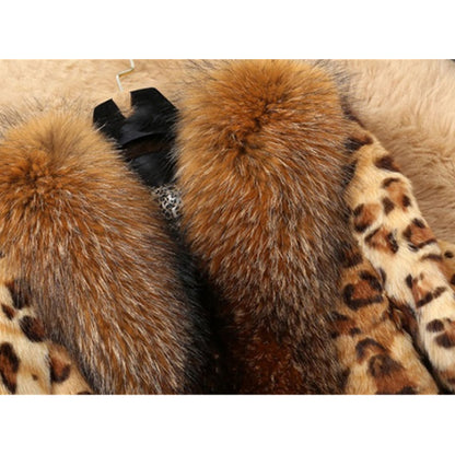 Women’s Leopard Print Coat | Mid-Length Jacket with Raccoon Fur Collar Mid-length Leopard Print Raccoon Fur Co | Ectron Online