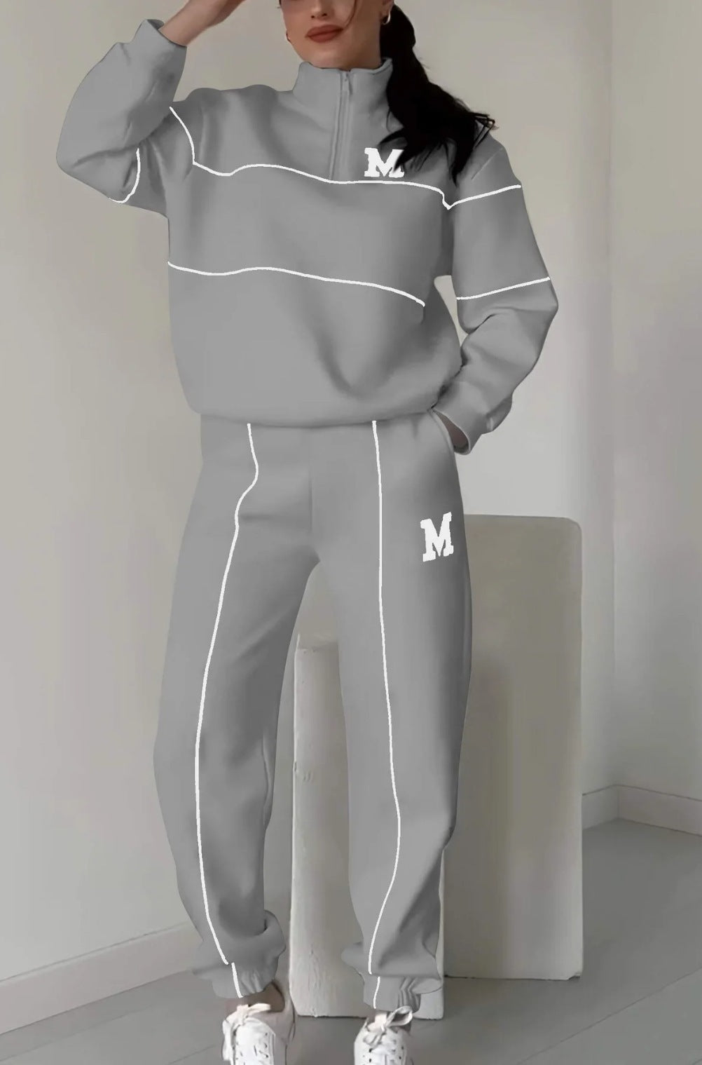 Baggy Sweatshirt & Sweatpants 2-Piece Outfit Womens 2 Piece Outfits Lounge Hoodless P | Ectron Online