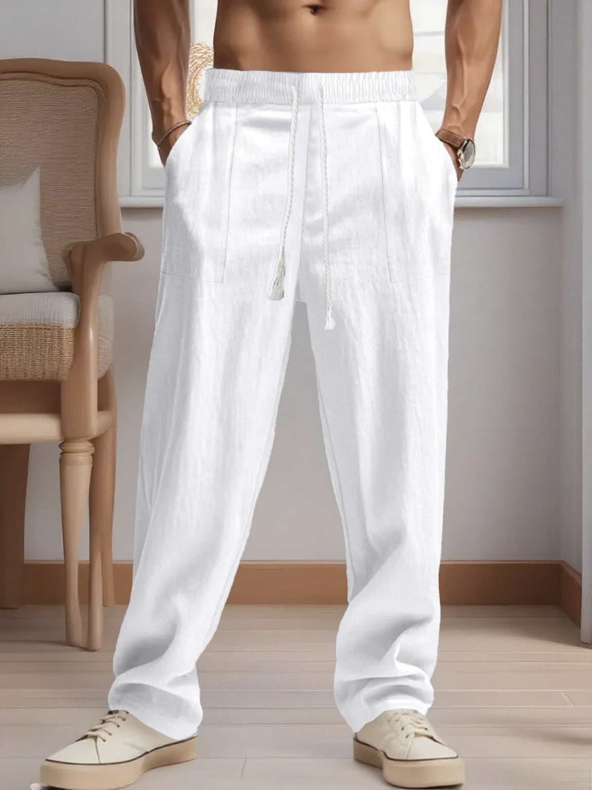 Trendy Men's Wide-Leg Linen Pants New Men's Loose Linen Leisure Wide Leg T | Ectron Online