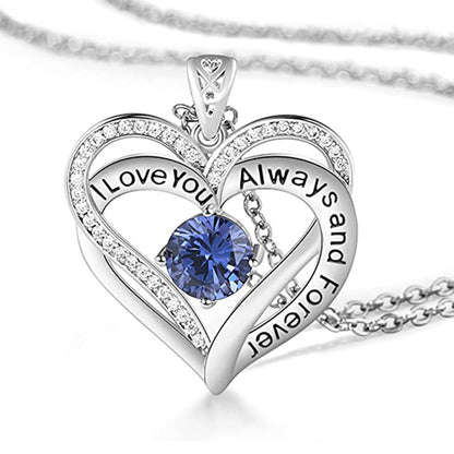 I Love You Always And Forever Crystal Heart Pendant Necklace Birthstone Necklaces