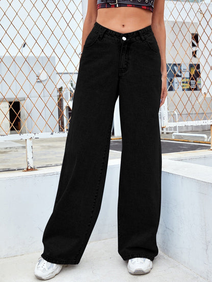 Women's Mid-Waist Washed Straight Jeans Washed Fashion Straight Jeans Women's Mi | Ectron Online
