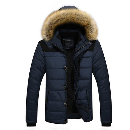 Men's Fur Hooded Coat Winter Thick Fleece Jacket Cotton Clothing