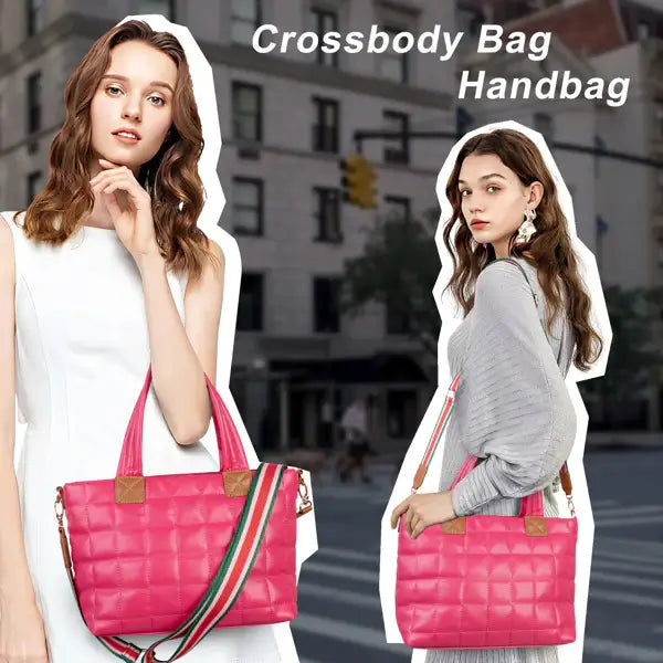 Rose Puffer Tote Bag - Quilted Puffy Crossbody & Hobo Handbag Puffer Tote Bag For Women With Zipper, Q | Ectron Online