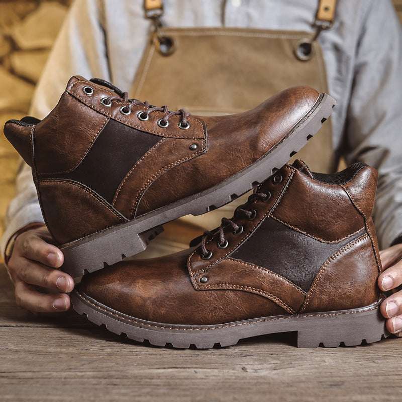 Retro British Leather Boots – Men’s Lace-Up, Warm & Non-Slip Retro British Style Leather Boots | Ectron Online