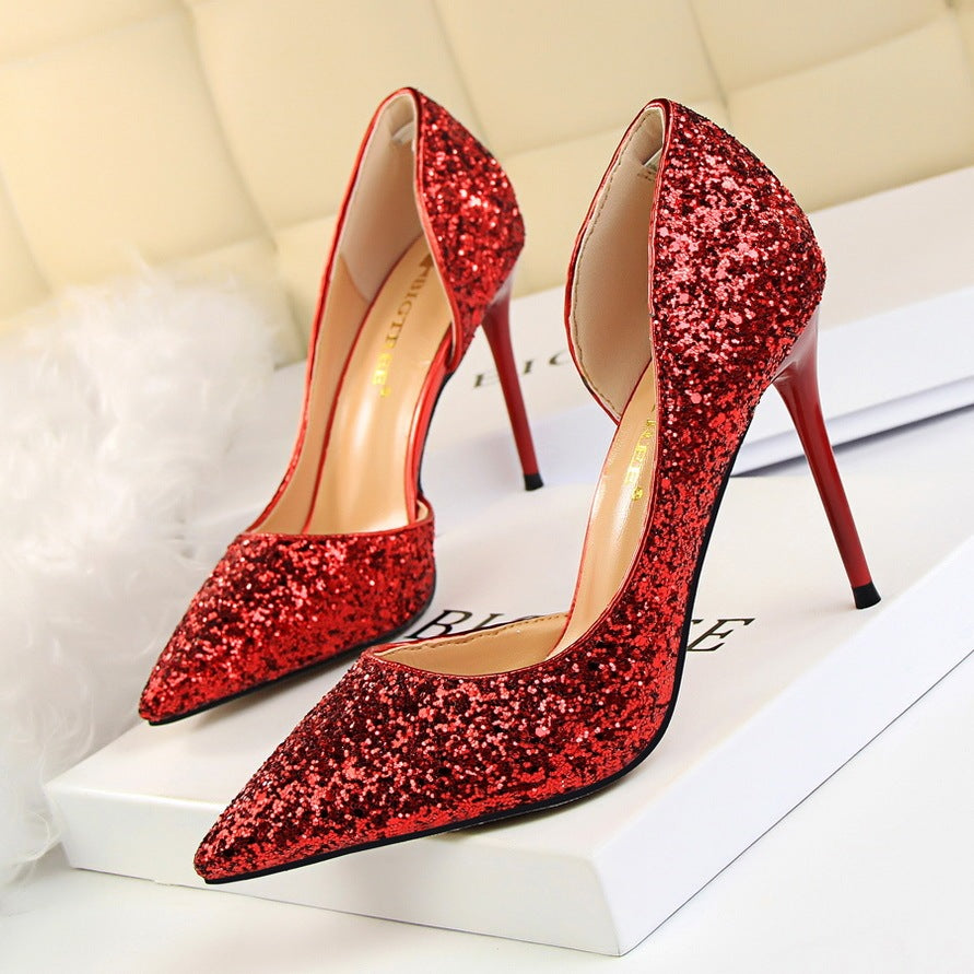 Skinny Stiletto Heels - Sequin & Hollow Out Skinny Women's Shoes Stiletto Heel Shall | Ectron Online
