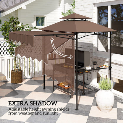 Brown grill gazebo shelter with adjustable side awning panels for extra shade