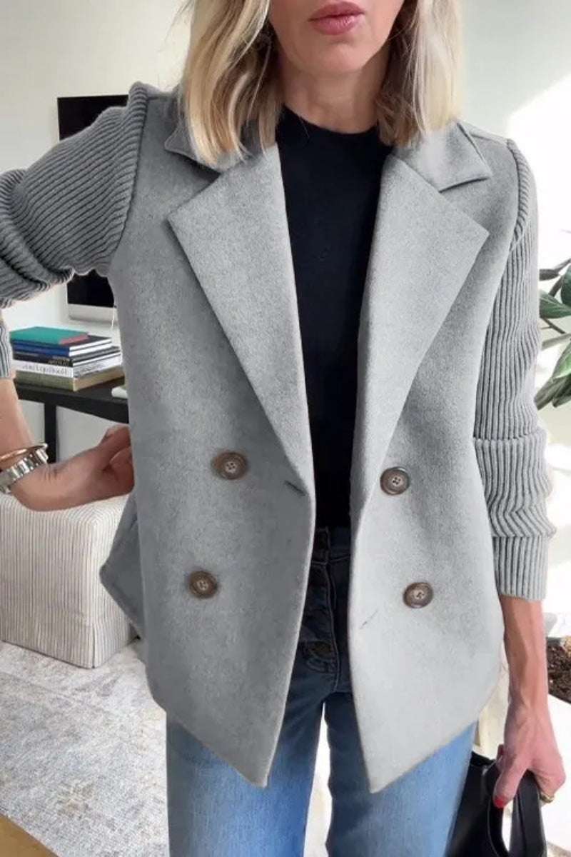 Women's Double Breasted Splicing Coat with Knitted Sleeves Double Breasted Lapel Jacket Fashion Kni | Ectron Online