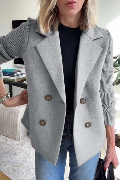 Women's Double Breasted Splicing Coat with Knitted Sleeves Double Breasted Lapel Jacket Fashion Kni | Ectron Online