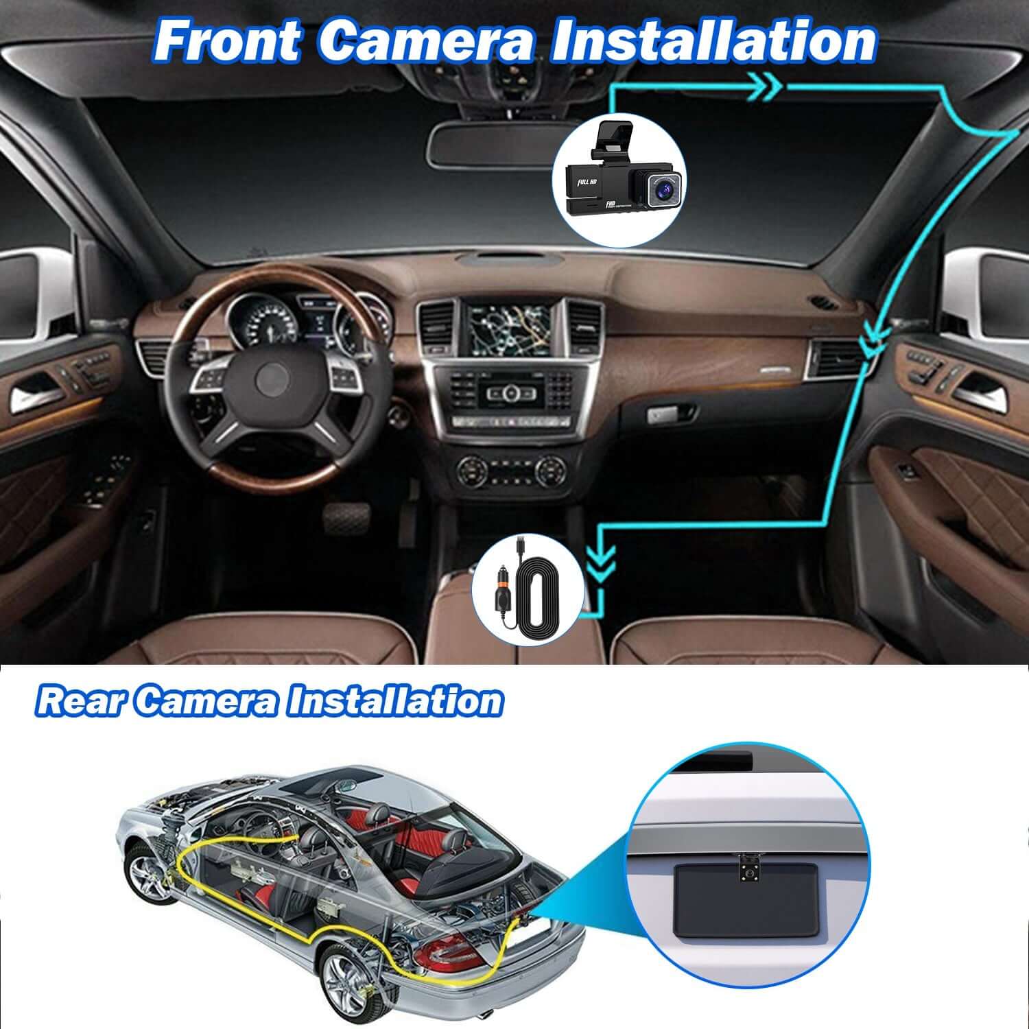 3-Channel WiFi Dash Cam 1080P - Front, Rear & Cabin 1Pc WiFi FHD 1080P Car Dash Cam 3 Channe | Ectron Online