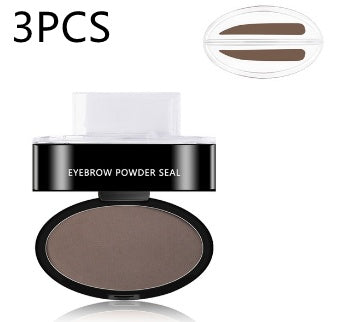 Eyebrow stamp set with powder seal pan and 3 stencil shape guides in light brown