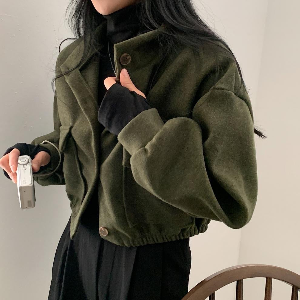 Relaxed Fit Woolen Coat Short Idle Style Loose Casual Woolen Woo | Ectron Online