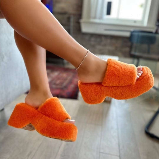 Women’s Square Head Fleece-lined Slippers – Thick & Warm

