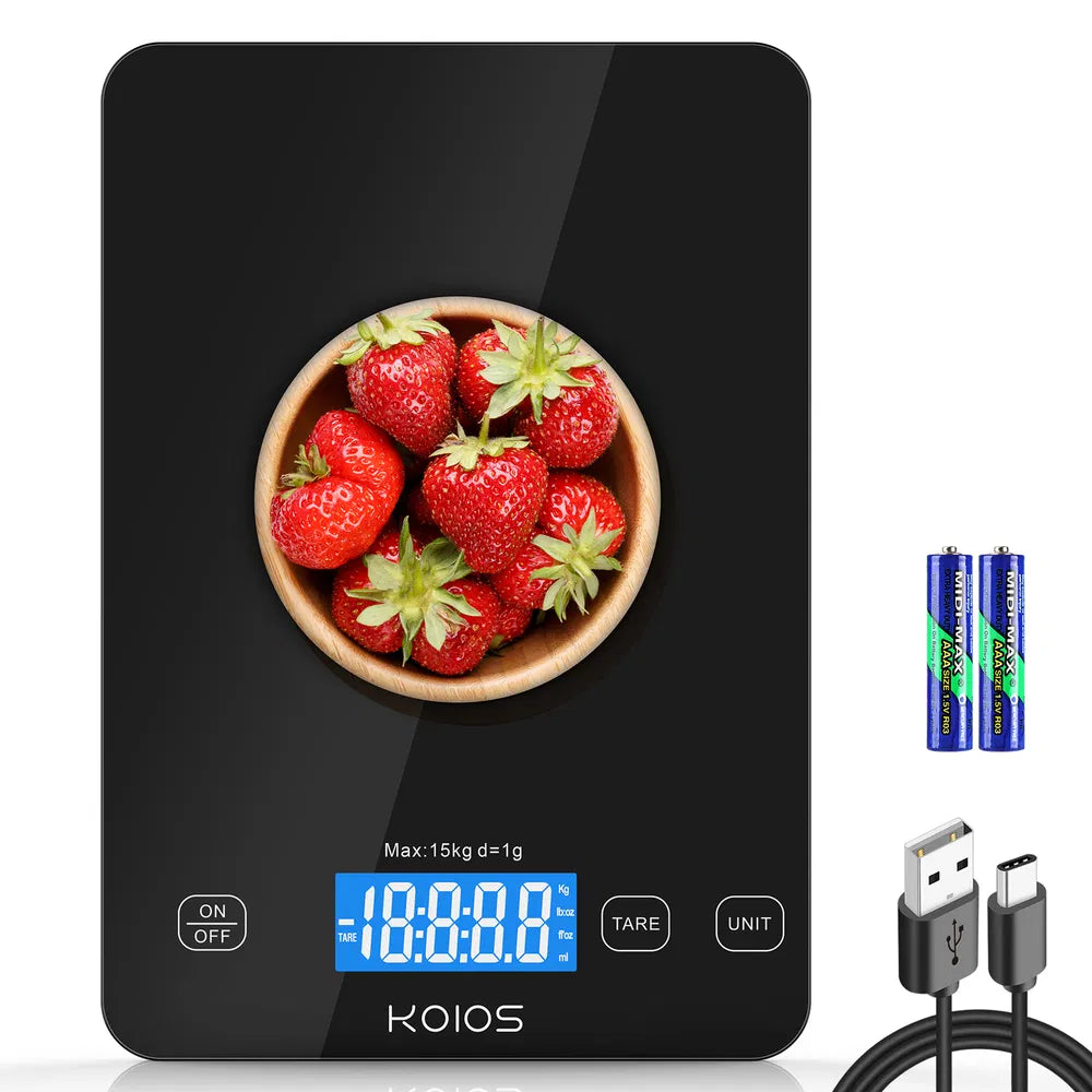 KOIOS 33lb Digital Kitchen Scale | 15kg Precision Food Scale with Type-C Charging