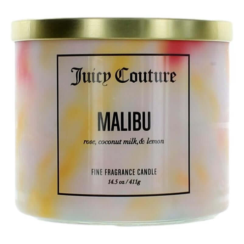 Juicy Couture Malibu 3-wick soy wax candle in cream jar with gold lid and label