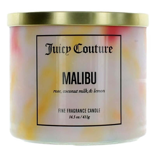 Juicy Couture Malibu 3-wick soy wax candle in cream jar with gold lid and label