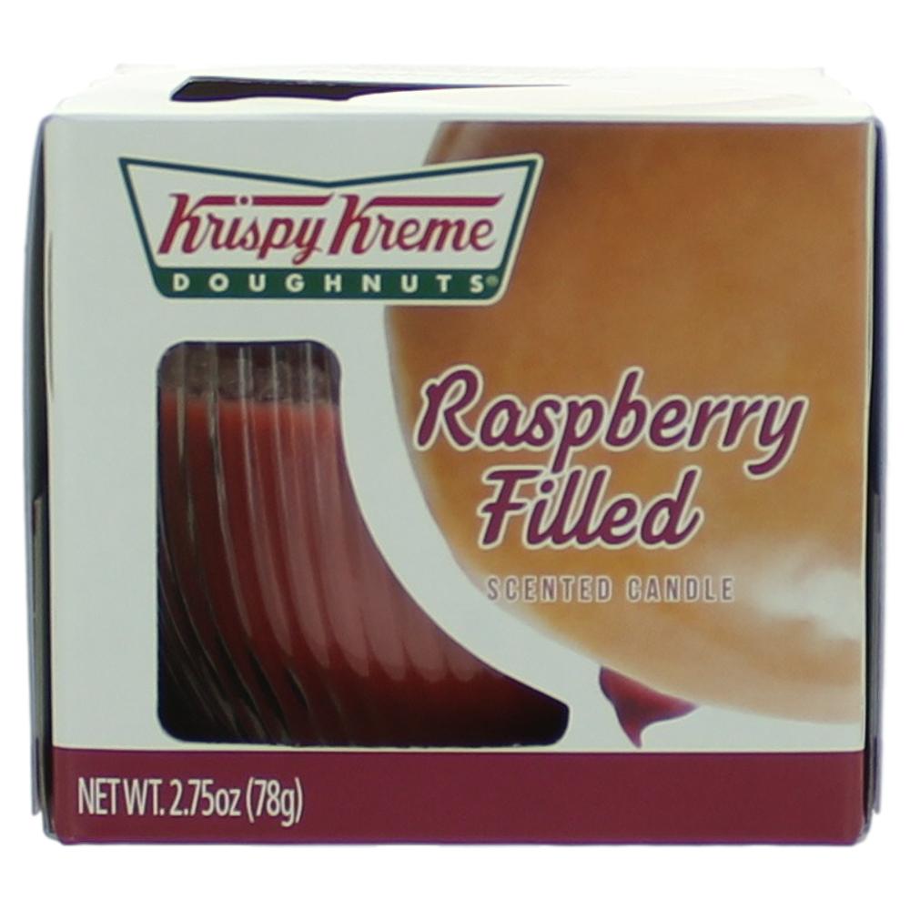 Krispy Kreme raspberry filled scented candle in 2.75 oz jar box