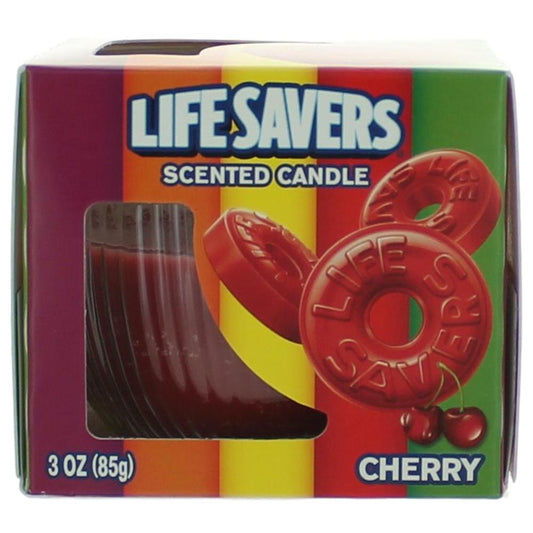 Life Savers cherry scented candle 3 oz jar in colorful gift box