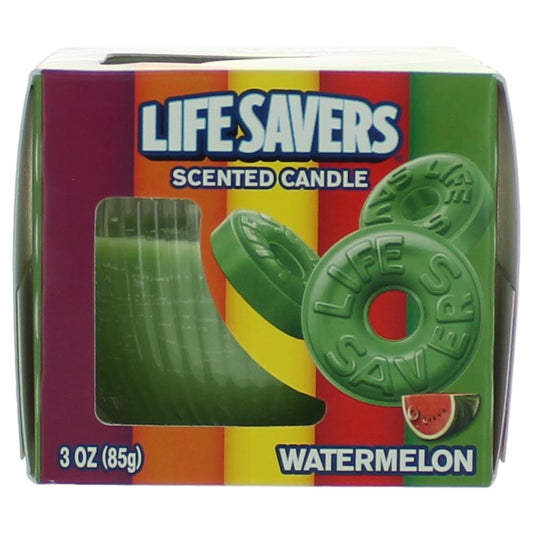 Watermelon scented candle jar in Life Savers box packaging, 3 oz