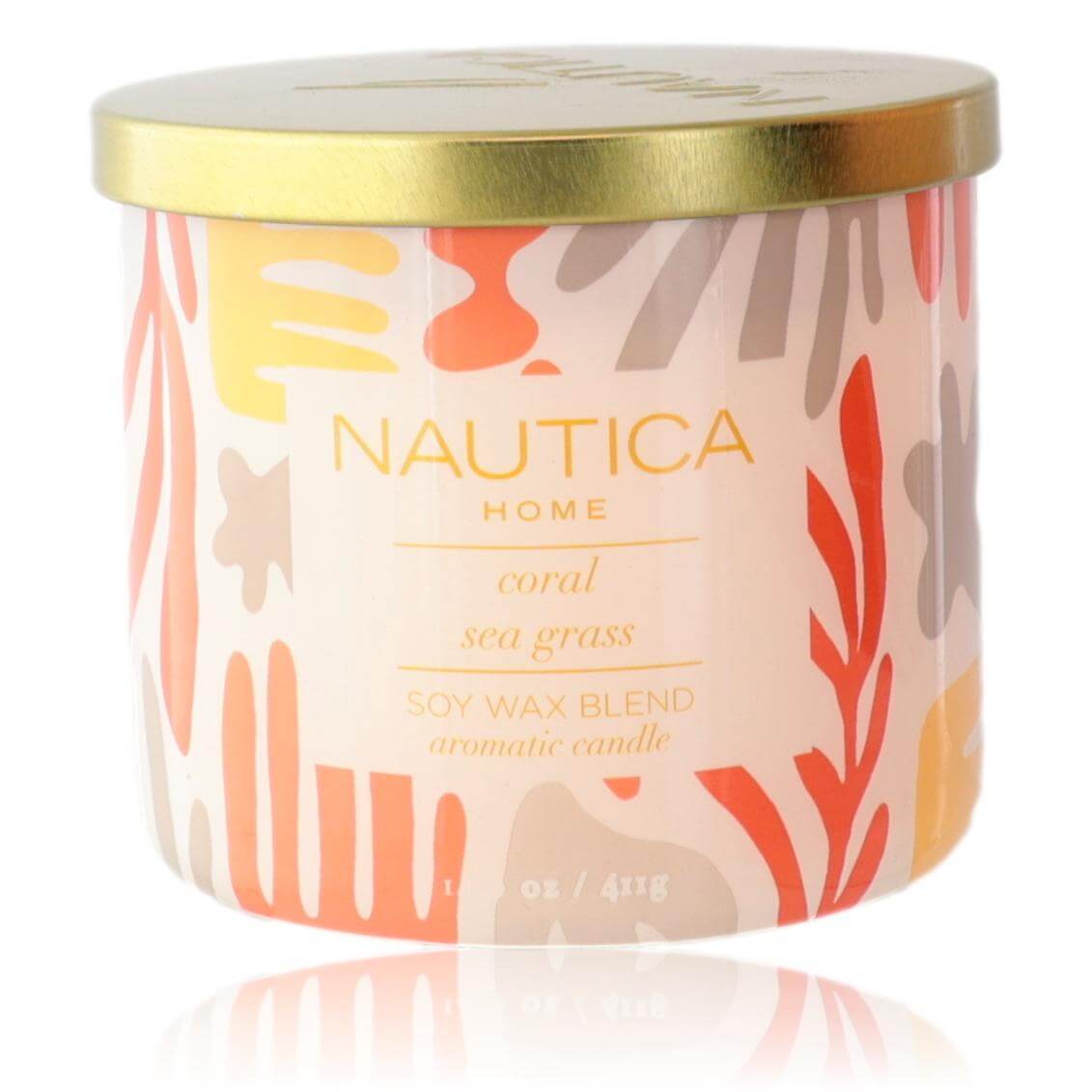 Nautica 14.5 oz Soy Wax Blend 3 Wick Candle - Coral Sea Grass