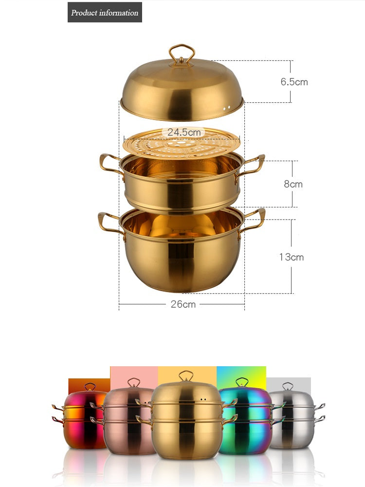 Stainless Steel Multi-layer Color Cooking Soup Dual-purpose Pot