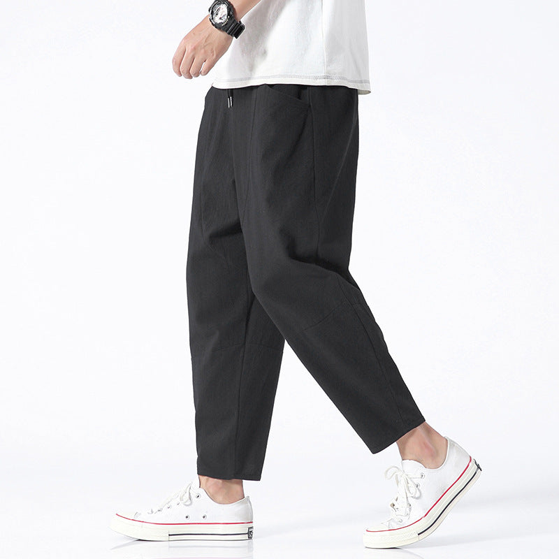 Men’s Cotton Linen Harem Pants – Loose Fit Cropped Casual Trousers Loose Cotton Linen Cropped Harem Pants C | Ectron Online