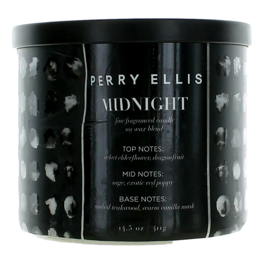 Perry Ellis Midnight 3-wick soy candle in black glass jar with gold label