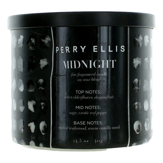 Perry Ellis Midnight 3-wick soy candle in black glass jar with gold label