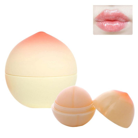 Lip balm with a gradient design on a white background, showing a close-up of lips with the product applied.