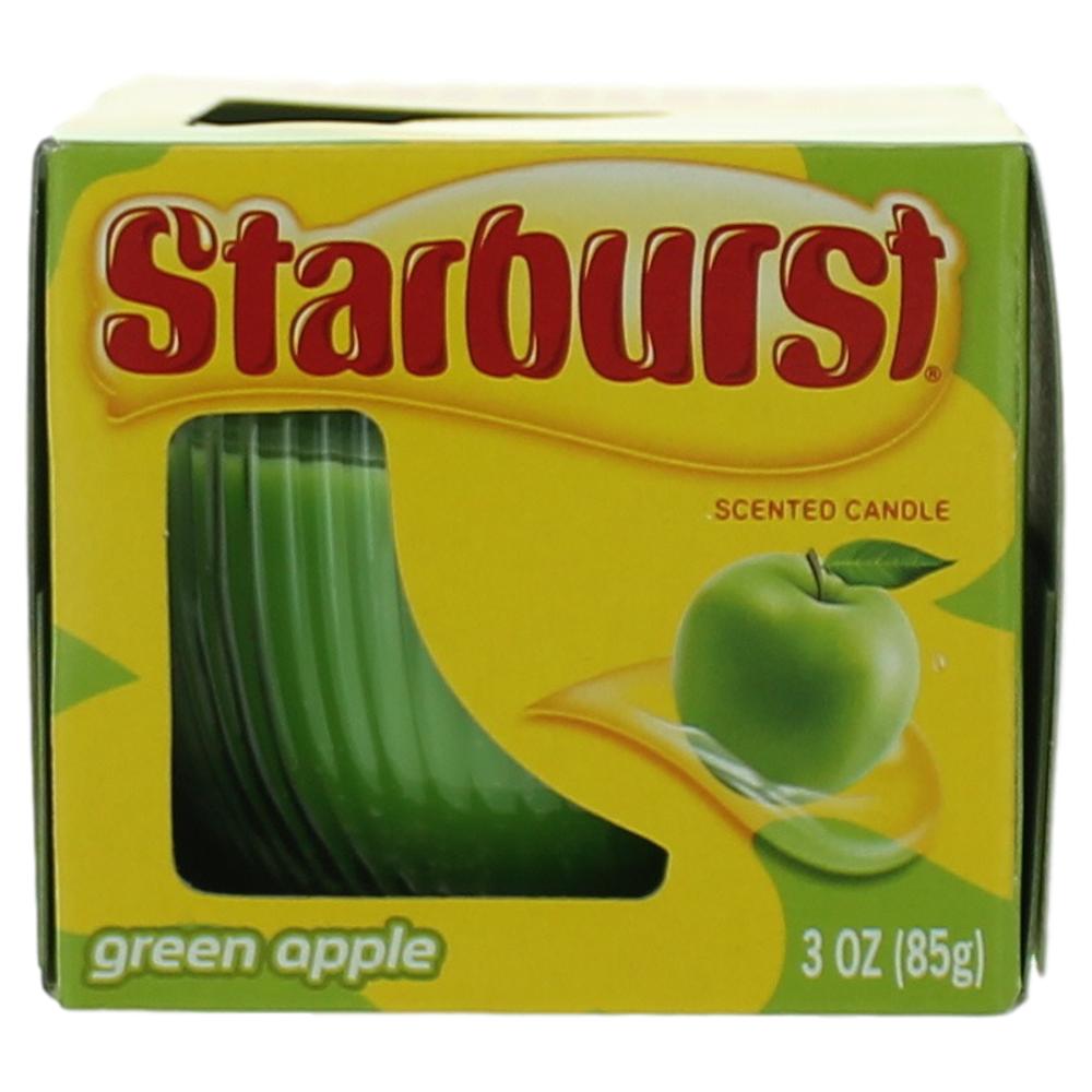 Starburst scented candle box with green apple design, 3 oz jar