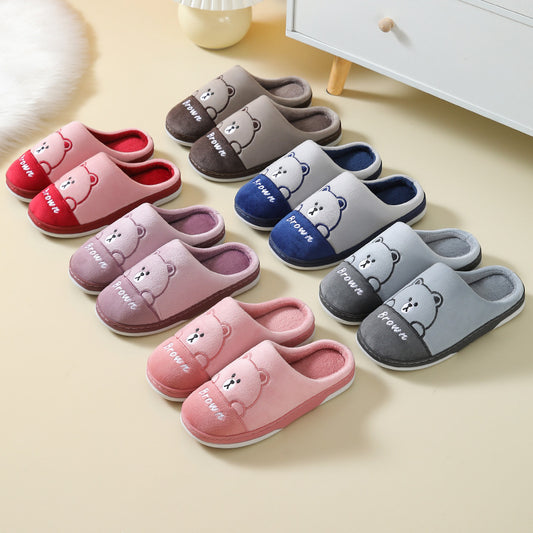cute bears plush slippers – warm winter non-slip house shoes
