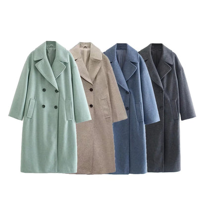 Temperament Commuting Lightly Cooked Wind Solid Color Lapel Woolen Coat