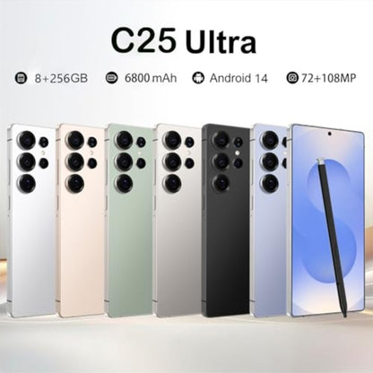 Unlocked smartphones in multiple colors with front and back views, quad rear cameras