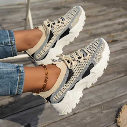 Women's Flyknit Mesh Sneakers | Breathable Lace-Up Walking Shoes Flyknit Mesh Shoes Women's Breathable La | Ectron Online
