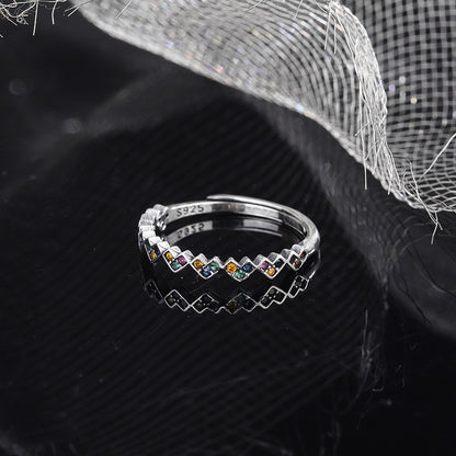 S925 Sterling Silver Colorful Zircon Love Ring Female Vintage Thai Silver