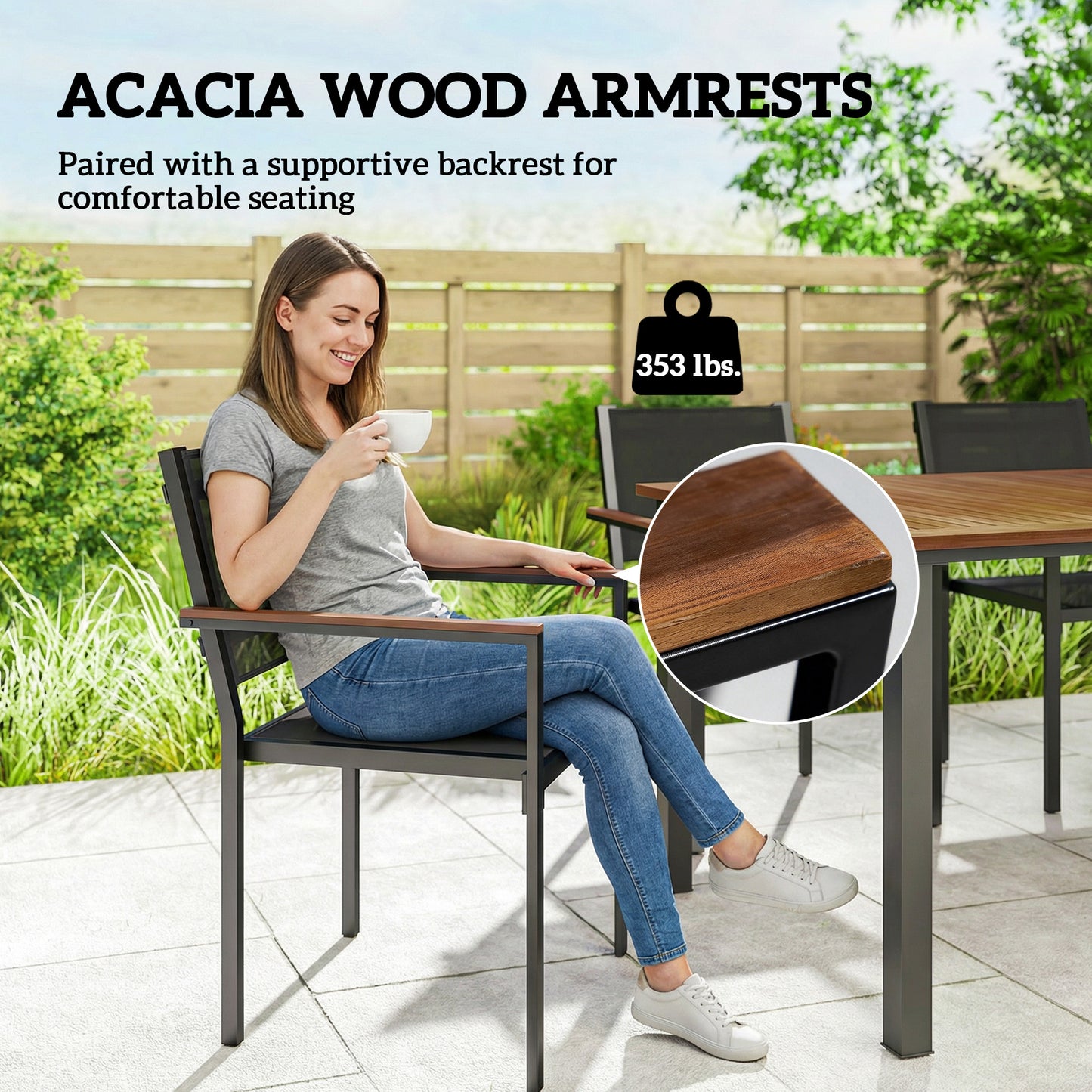 4-Person Outdoor Dining Set | 59" Acacia Wood Table & Stackable Chairs
