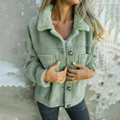 Women's Plus Size Sherpa Jacket | Warm Fleece Lapel Winter Coat Plus Size Women's Solid Color Sherpa Jac | Ectron Online