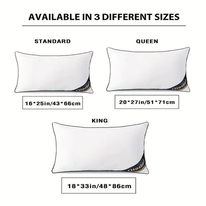 Pillow size chart showing Standard, Queen, and King dimensions