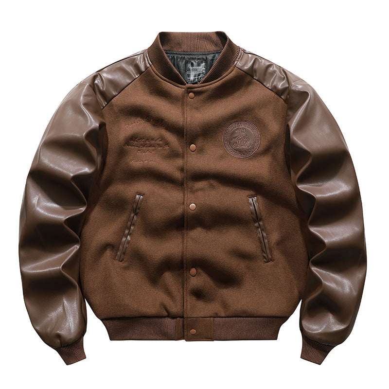 American Retro Woolen Coat Stitching Embroidered Flight Jacket