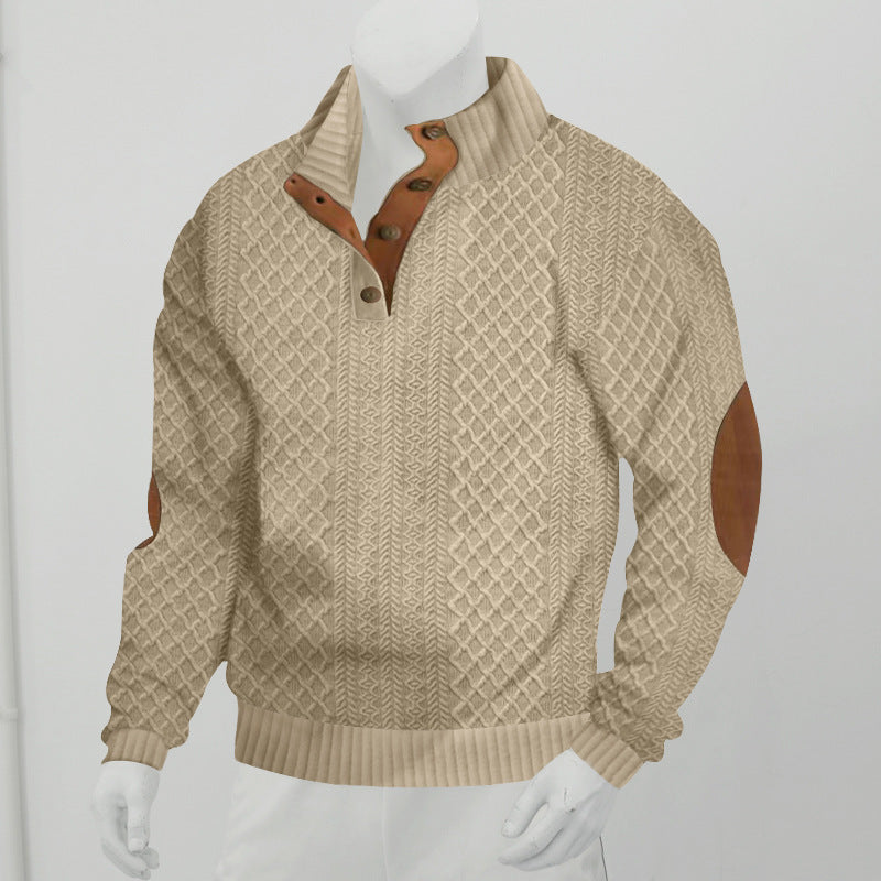 Men's Stand Collar Jacquard Knitted Pullover - Long Sleeve Sweater