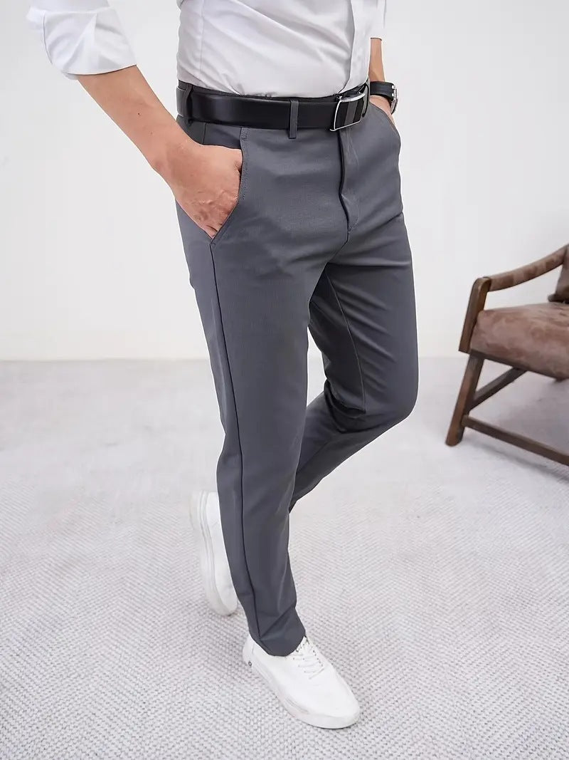 Men's Slim Fit Tapered Business Pants Men's Slim Fit Business Pure Color Casua | Ectron Online